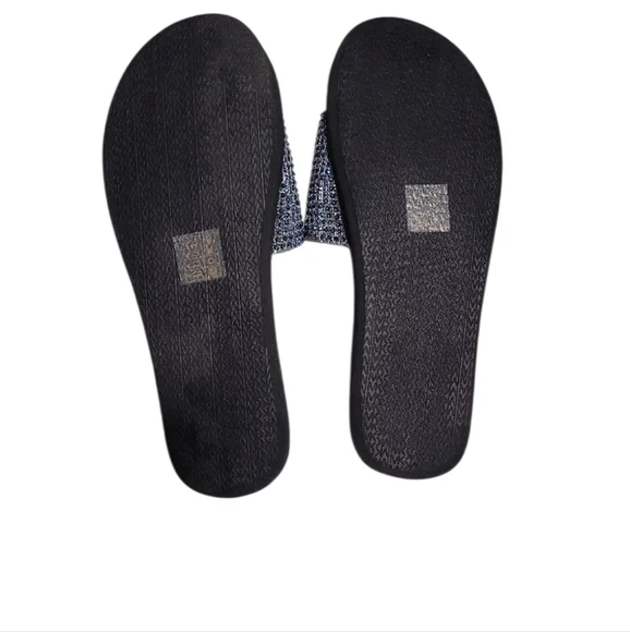 Michael Kors Blue Rhinestone Black Slide Sandals 10M - Picture 2 of 2